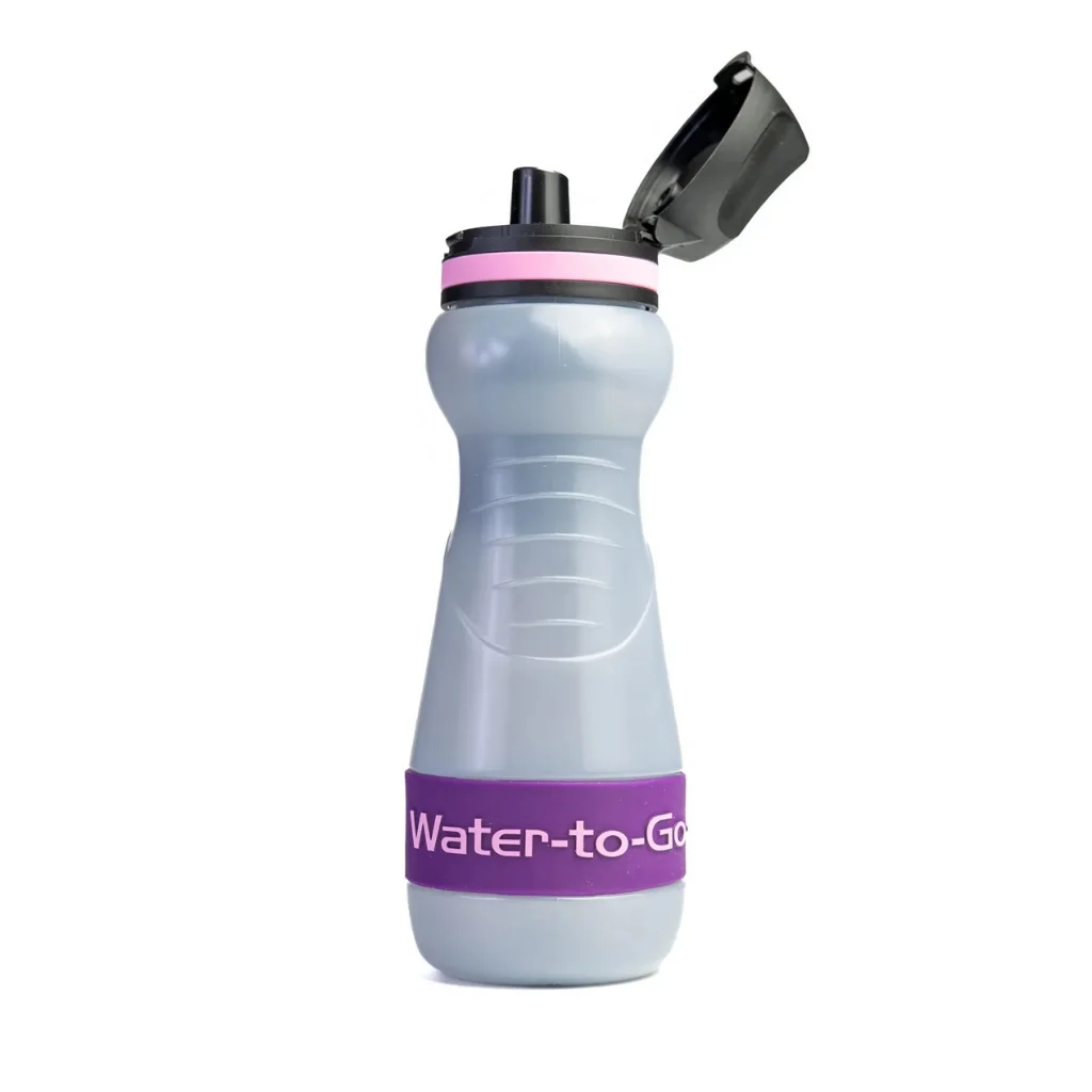 Waterfilter voor noodpakket en noodsituaties – Water-to-Go Eco-Active 55cl in acai met open dop