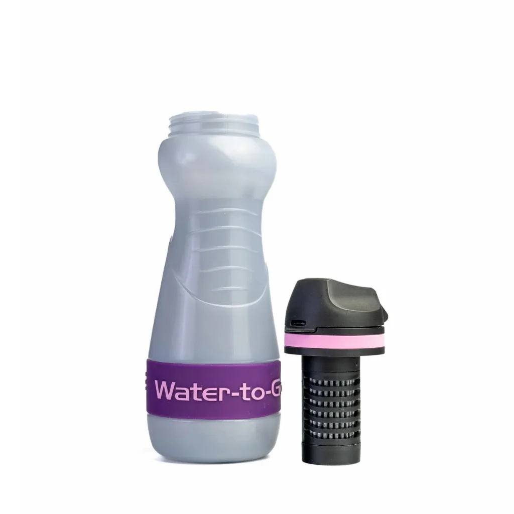 Waterfilter voor noodpakket en noodsituaties – Water-to-Go Eco-Active 55cl in acai met ingebouwd filter in de dop