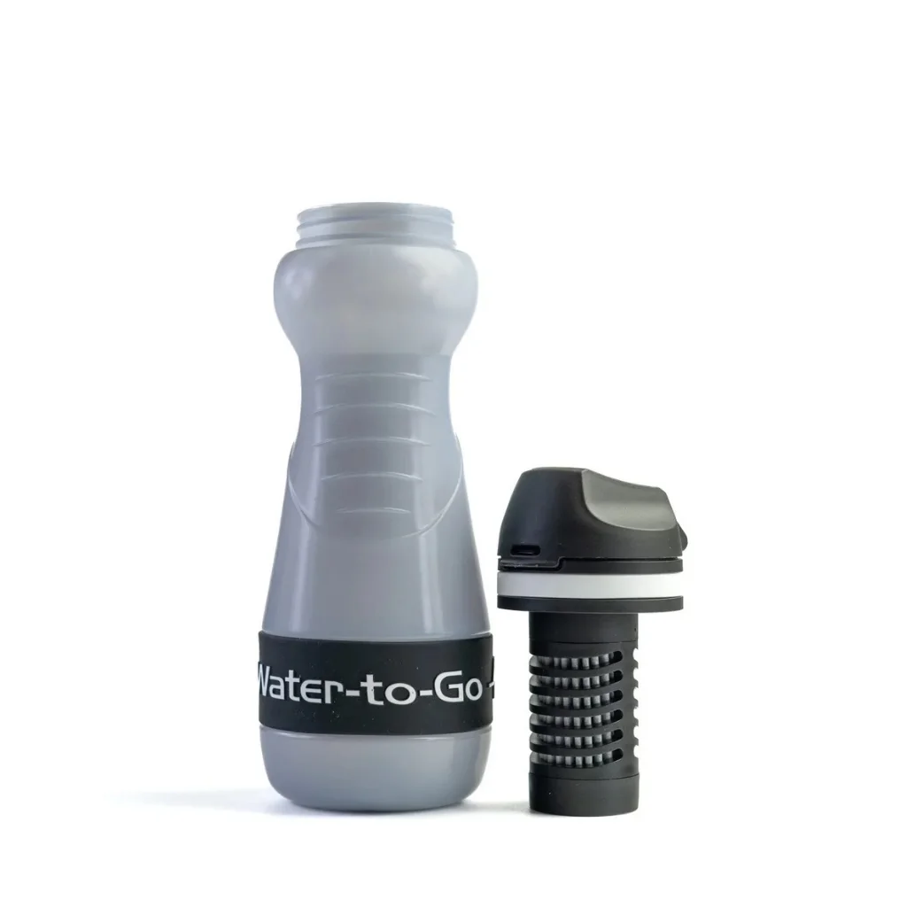 Waterfilter voor noodpakket en noodsituaties – Water-to-Go Eco-Active 55cl in zwart met ingebouwd filter in de dop