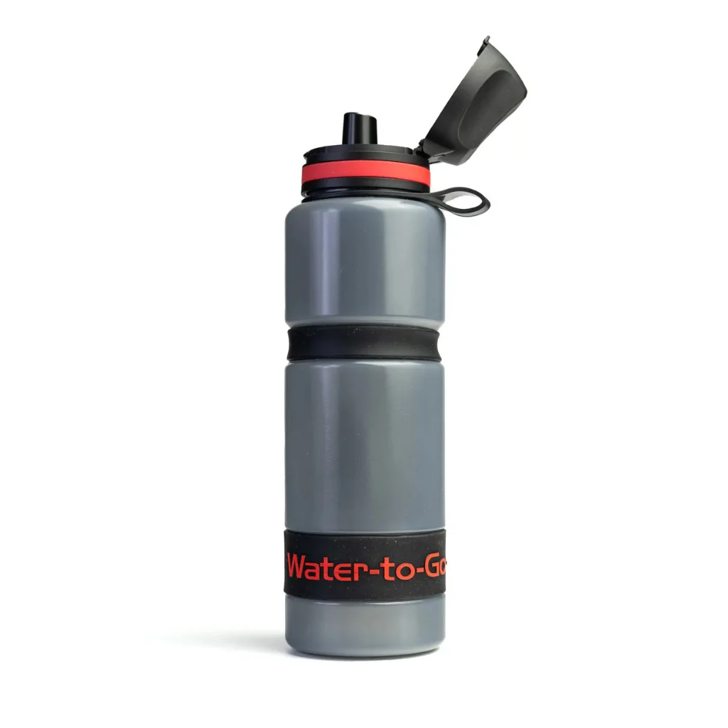 Rode Water-to-Go Eco-Active fles met waterfilter voor outdoor en reizen met open dop