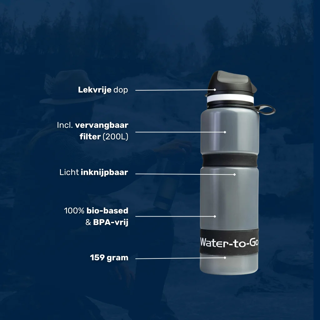 Licht inknijpbare, BPA-vrije en Biobased waterfilter outdoor fles met vervangbaar filter van 200 liter