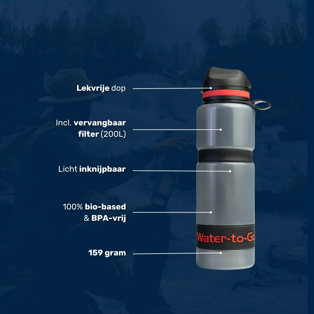 Licht inknijpbare, BPA-vrije en Biobased waterfilter outdoor fles met vervangbaar filter van 200 liter