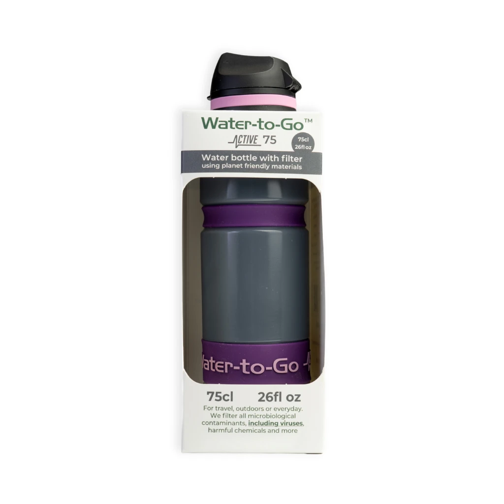 Acai Water-to-Go Eco-Active 75cl fles met waterfilter voor outdoor en reizen in duurzame verpakking