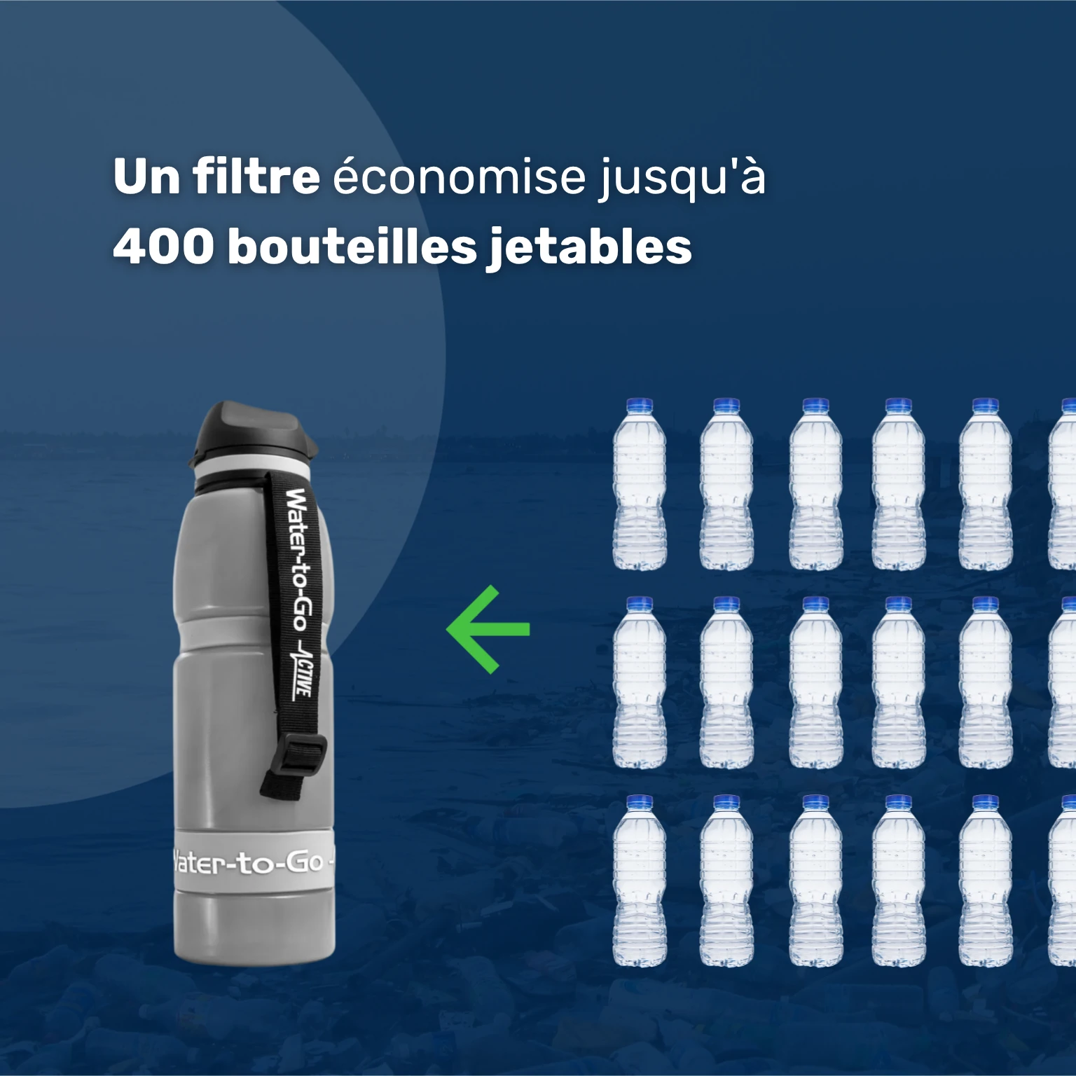 Gourde filtrante survival Water-to-Go Eco-Active 1 litre – filtre à eau survival durable remplaçant jusqu'à 400 bouteilles en plastique
